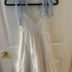 Altar'd State White Smocked Tie Front Mini Dress